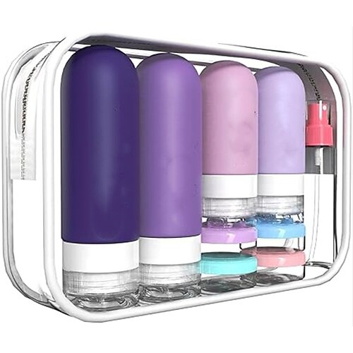 17er-Pack Reiseflaschen für Toilettenartikel, TSA-zugelassene Reisebehälter aus Silikon, auslaufsicheres, nachfüllbares Reisezubehör für Shampoo, Spülung, Lotion, Duschgel Image