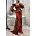 Damen Langes Kleid Maxikleid Partykleid Cocktailkleid Blumenkleid Mode Party Abendgesellschaft Date Normale Passform Blume Langarm V Ausschnitt Gelb Wein Blau Grün Sommer