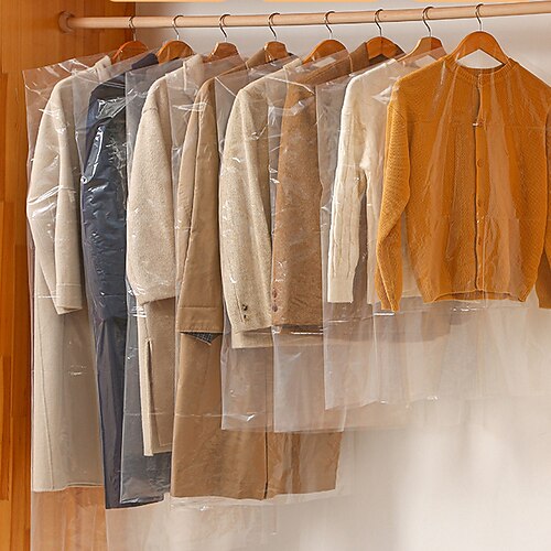 10 Stück Einweg-Kleidersäcke für Kleidung, durchsichtige Staubschutzhüllen aus Kunststoff für die chemische Reinigung, verdickter Anzug- und Mantelschutz, transparente Kleiderhülle für Wäscherei oder den Heimgebrauch Image