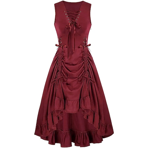 Punk Gothic Renaissance Steampunk Kleid Hexe Gothic Mädchen Einfarbig Kostüm Damen Fantasie Steampunk Walpurgisnacht Halloween Karneval Maskerade Alltagstauglich Erwachsene Kleid Image