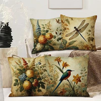 Vintage Pastoral Dekorative Kissenbezüge 4PC Weicher quadratischer Sofakissenbezug Kissenbezug für Schlafzimmer Wohnzimmer Sofa Stuhl