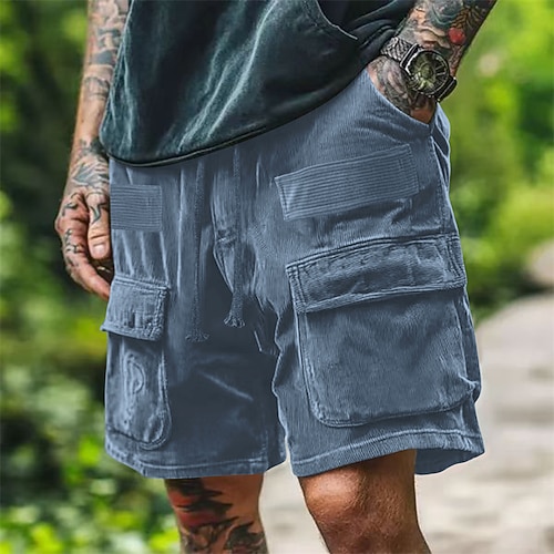 Herren Cargo-Shorts Shorts Freizeitshorts Wander-Shorts Cordshorts Kordelzug Elastischer Bund Mehrere Taschen Einfach Atmungsaktiv Feuchtigkeitsableitend Knielang Outdoor Lässig Täglich Mode Image