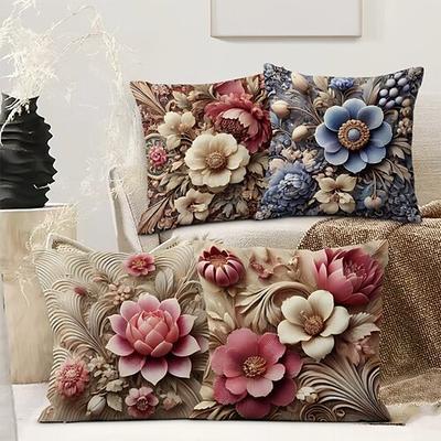 Floral Dekorative Wurfkissenbezüge 4PC Weicher quadratischer Couchkissenschutz für Schlafzimmer Wohnzimmer Sofa Stuhl Image