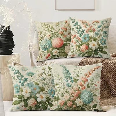 Floral Dekorative Wurfkissenbezüge 4PC Weicher quadratischer Couchkissenschutz für Schlafzimmer Wohnzimmer Sofa Stuhl Image