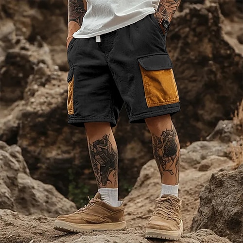 Herren Cargo-Shorts Camping-Shorts Freizeitshorts Wander-Shorts Cordshorts Kordelzug Elastischer Bund Mehrere Taschen Farbblock Einfach Komfort Weich Knielang Outdoor Lässig Täglich Mode Streetwear Image
