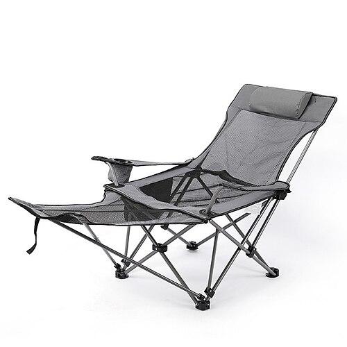 Camping-Loungestuhl, klappbarer Camping-Liegestuhl, tragbarer Campingstuhl mit Fußstütze, Aufbewahrungstasche Kopfstütze, Netz-Liegesessel, 150 kg Gewichtskapazität