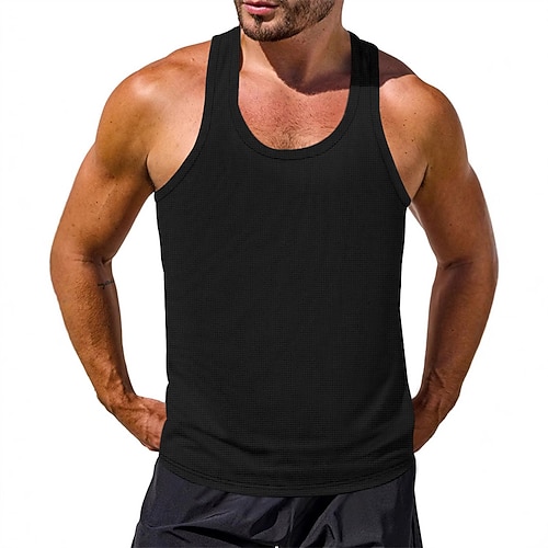 Herren Tank Top Weste Unterhemd Ärmelloses Shirt Ärmellos Rundhalsausschnitt Sommer Einfach Mode Designer Basic Klassisch Urlaub Straße Ausgehen Schwarz Weiß Wein Top T-Shirt für Herren Image