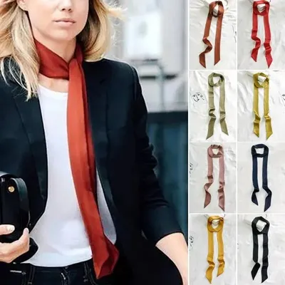 New Satin Silk Narrow Scarf Neckerchief Solid Neck Scarves Long Silk Thin Scarf Head Neck Hair Band