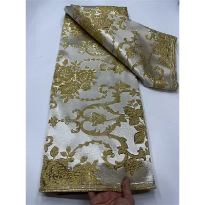 Latest African Brocade Jacquard Fabric Nigerian Gilding Lace Floral Damask Material Brocard Tissu 5