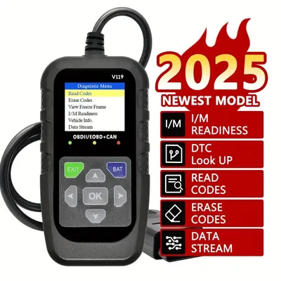 V119 OBD2 Scanner: Code Reader & Voltage Tester, USB-Powered for EOBD/CAN Vehicles, Clears Codes &