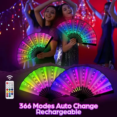 Rechargeable Glow Folding Fan 366 RGB, Led Fan Dancing Light Fans, Foldable Hand Fan, for Music