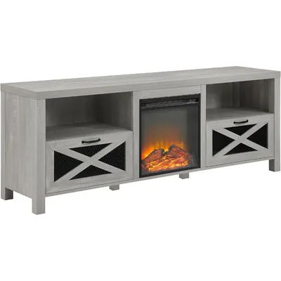 Calgary Industrial Farmhouse X-Drawer Metal Mesh and Wood Fireplace TV Stand for TVs up to 80