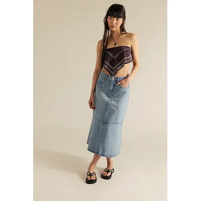 We The Free Midas Denim Midi Skirt at Free People in Rhythm, Size: 24