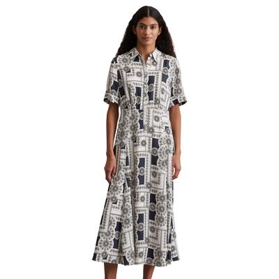 Maxikleid MARC O'POLO "aus ECOVERO™ von LENZING™", Damen, Gr. 32, Normalgrößen, multi, muted blau, Obermaterial: 100% Viskose; Futter: 100% Nicht verfügbar, bedruckt, regular fit wadenlang, Kurzarm Bündchen, Kleider Image