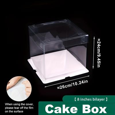 TEMU Elegant Transparent Cake Box With Lid - Large, Square Baking Container For & Storage, Dustproof And Stain Resistant, Birthdays, Parties, And Holidays Image