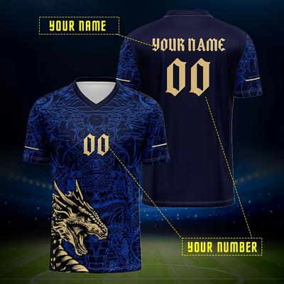 TEMU Custom Name & Number Soccer Jersey - V-neck, Breathable Polyester, Training & Casual Wear,, Sportswear, , Outdoor Leisure Image
