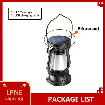 TEMU 1pc Solar Led Tent Light, Usb Rechargeable Handheld Light, Multi-functional Work Light With Hook Design, Adjustable Brightness, Tent Lights For Adventure, Fishing, Hiking And Emergency Lighting Image
