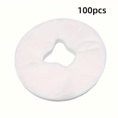 TEMU 100pcs Disposable Round Massage Pillow Covers, Soft & Comfortable, White With Gray Felt Lining, Spa Salons And Home Massage Beds Image