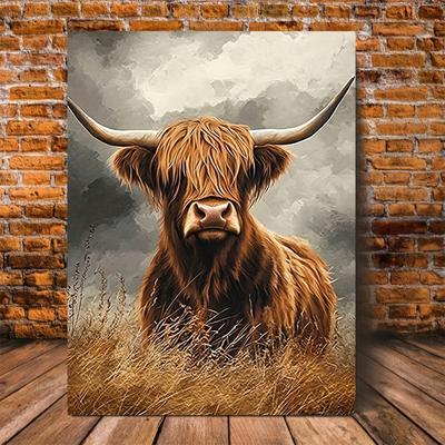 TEMU 1pc, With Frame, 11.8x15.7 Inch, Diy Highland , By, Numbers Kit For Adults, Unframed Acrylic Canvas Art Set For Livg Room, Wall, Ideal Gift Image