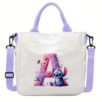 TEMU Stitch A-z Letter Design Handbag - Purple Casual Tote With Adjustable Straps, Commuting, Work, And Shopping, Ideal Gift For Stitch Fans, Everyday Bag | Design Bag | Adjustable Strap Bag Image