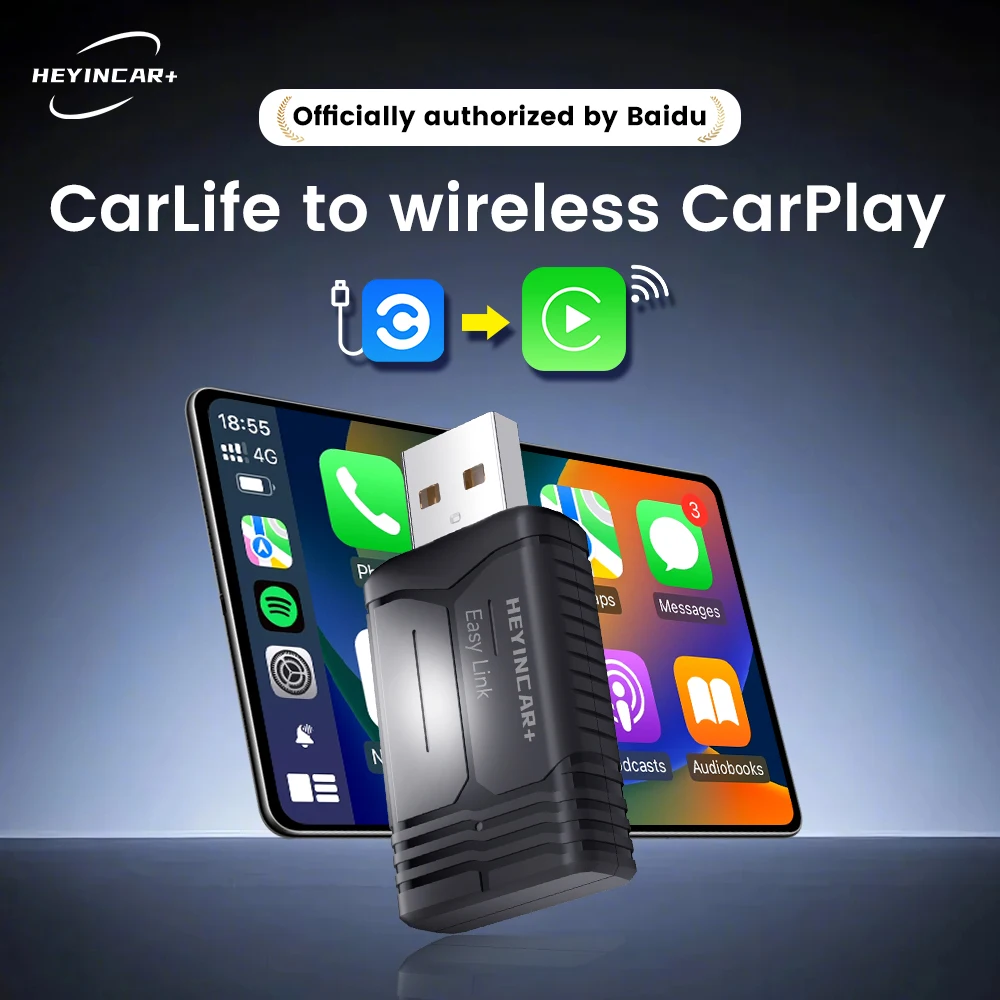 HEYINCAR Baidu Carlife zu Carplay Wireless Adapter mit Auto-Verbindung, Unterstützt Online-Musik, Kartennavigation Image