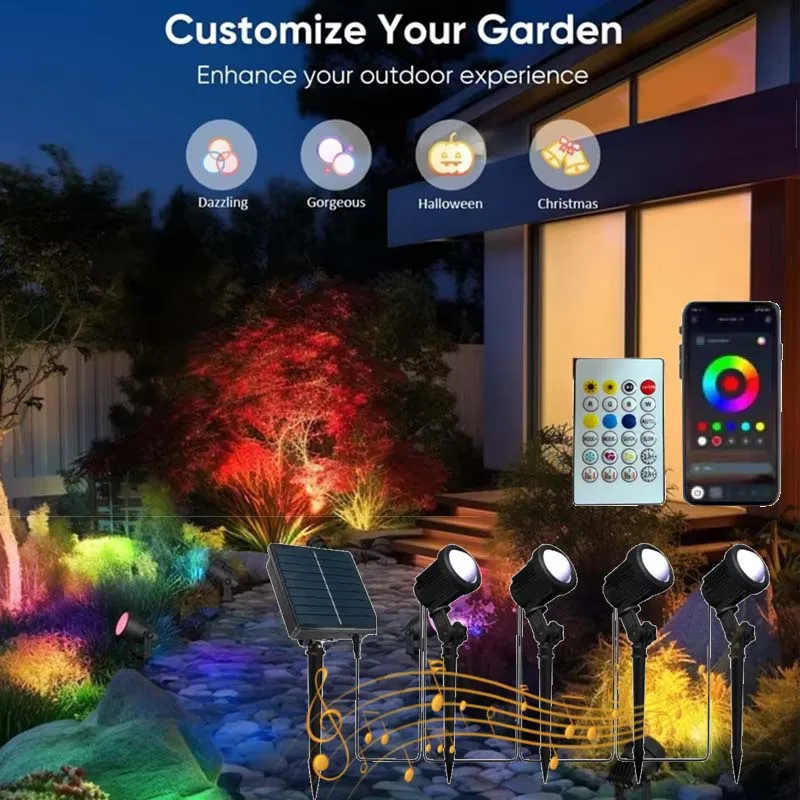 3000K/RGB Solar LED Licht Outdoor Solar Scheinwerfer Solar Garten Licht Outdoor IP65 Wasserdichte Solar Power Licht Wand licht Image