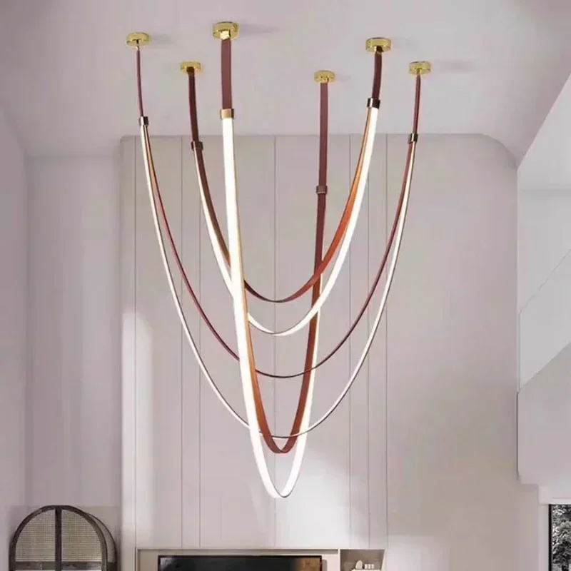 Nordic Leder LED Anhänger Licht für Tisch Wohnzimmer Esszimmer Schlafzimmer Decke Kronleuchter Wohnkultur Kronleuchter Leuchten 220V 110V Image