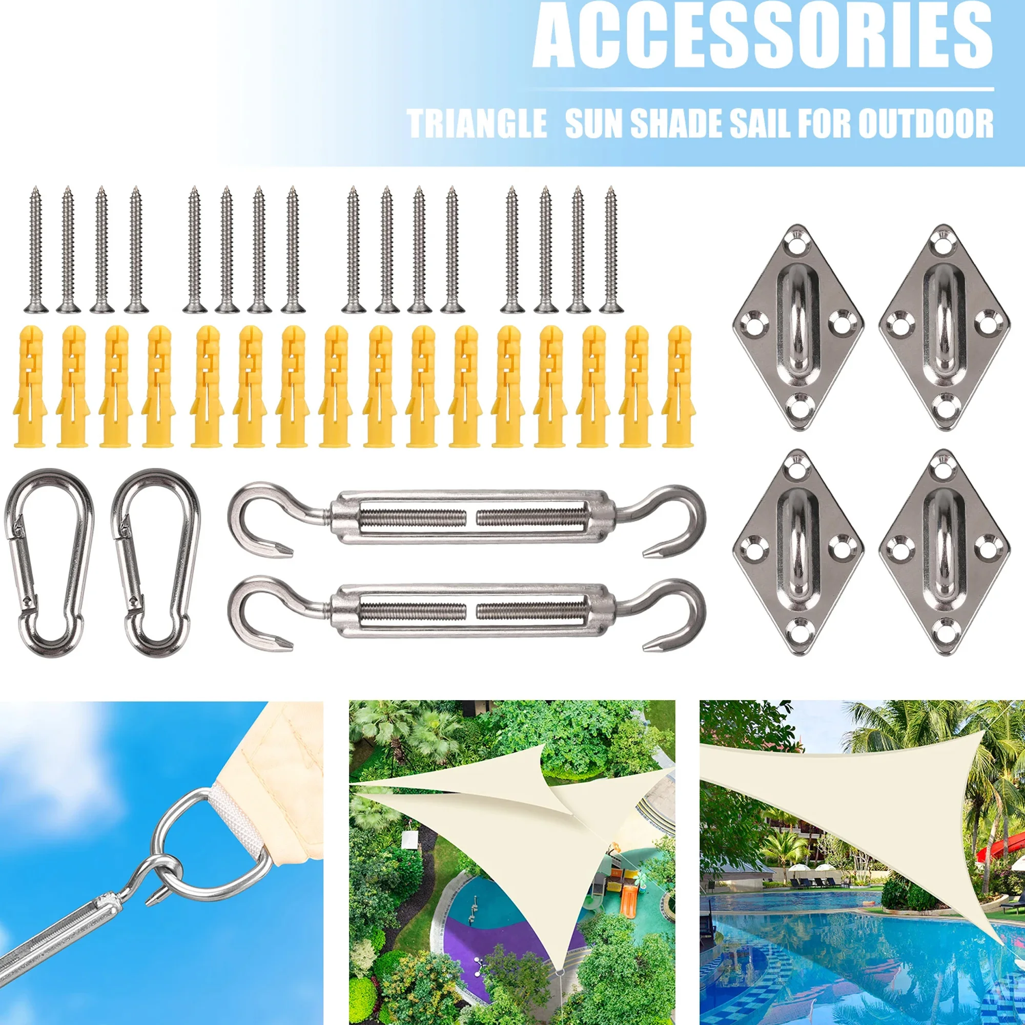 Hardware-Set für Sonnensegel, 40 Stück/Set, 304 Edelstahl, Sonnenschutz, Vordach, Installationsset für Garten-Sonnenschutz-Befestigungswerkzeuge Image