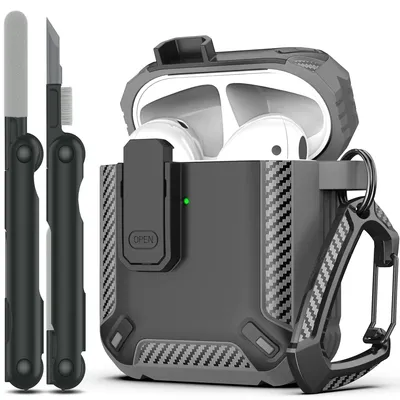 für AirPod 2. Generation Schutzhülle mit Reinigungsset, militärische Hartschalen-Schutzpanzerung mit Schloss für Männer Air Pods 1 2 Hüllen Image