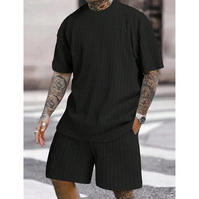 Men's T-shirt Suits Short Sleeve Jewel Neck Summer Spring Fall 3D Vortex Solid / Plain Color Traditional Jacquard Casual Daily Black Coffee Pink Top Tee for Men