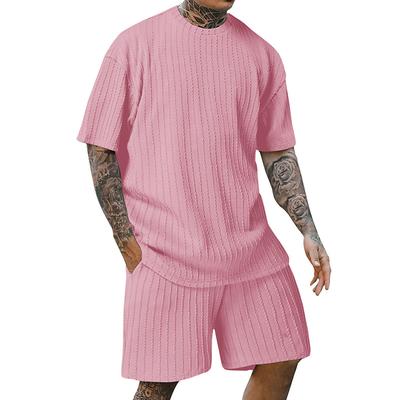Men's T-shirt Suits Short Sleeve Jewel Neck Summer Spring Fall 3D Vortex Solid / Plain Color Traditional Jacquard Casual Daily Black Coffee Pink Top Tee for Men
