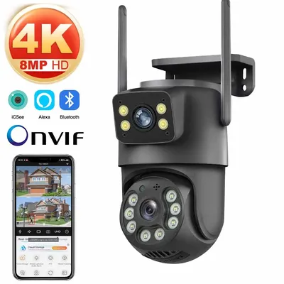 4K 8MP HD Wifi PTZ Camera Outdoor 4MP Dual Lens Dual Screen AI Auto Tracking IP Camera CCTV Audio