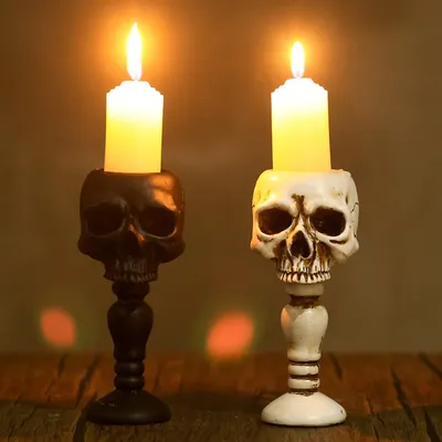 Halloween Decorations Skeleton Pillar Candle Holder Gothic Skull Candlestick Holder Table Decor