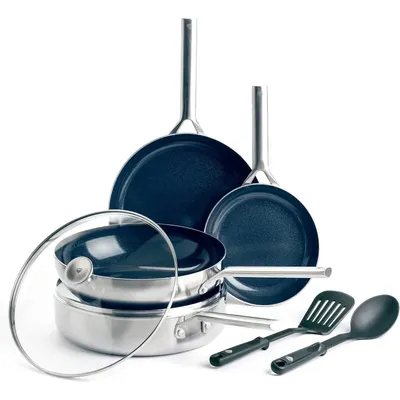 Cookware Tri-Ply Stainless Steel Ceramic Nonstick, 7 Piece Cookware Pots and Pans Set, PFAS-Free,
