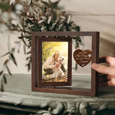 Wooden Dog Commemorative Rotating Photo Frame Pet Commemorative Gift Double-sided Photo Frame Table