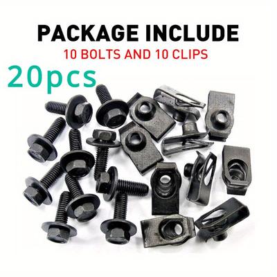 TEMU /40pcs Of Automotive Engine Hood Covers, Bolts, Bumper Wing Clips, And Metal U-shaped Clip Holders. Image