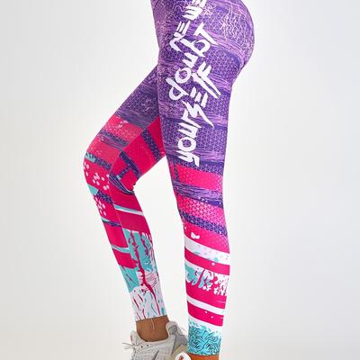 TEMU Durable] Women's Slimming High-waist Yoga Leggings With Butt Lift - Vibrant Graffiti Print, Stretchy Polyester Activewear Pants, Machine Washable, Yoga Pants Image