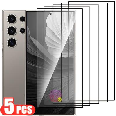 TEMU 5pcs Of Full-screen Protective Film Compatible With Galaxy S24 Ultra, S22, S23, S21 Plus, Featuring Fingerprint Unlock Tempered Glass, Suitable For S24 Plus. Image