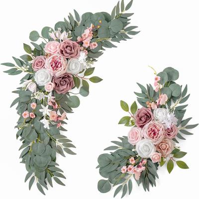 TEMU 2pcs Artificial Flower Bouquet Chair Back Signs, Plastic Wedding And Engagement Decor, No Electricity Required, Indoor/outdoor Event Welcome Signage, Table & Staircase Decoration Image