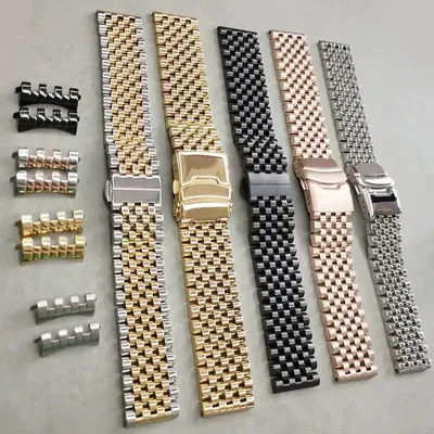 20mm 22mm 316l Edelstahl sieben Perlen Perle Reis Uhren armband Armband universell gebogenes gerades Image