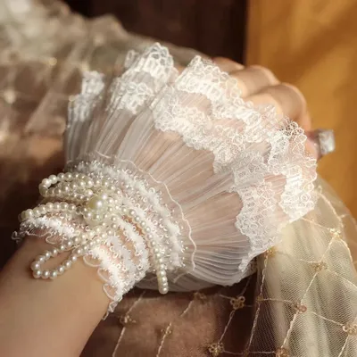 Süße falsche Spitze Manschetten Perle Hand Ärmel abnehmbare ausgestellte Ärmel Armband dekorative Image