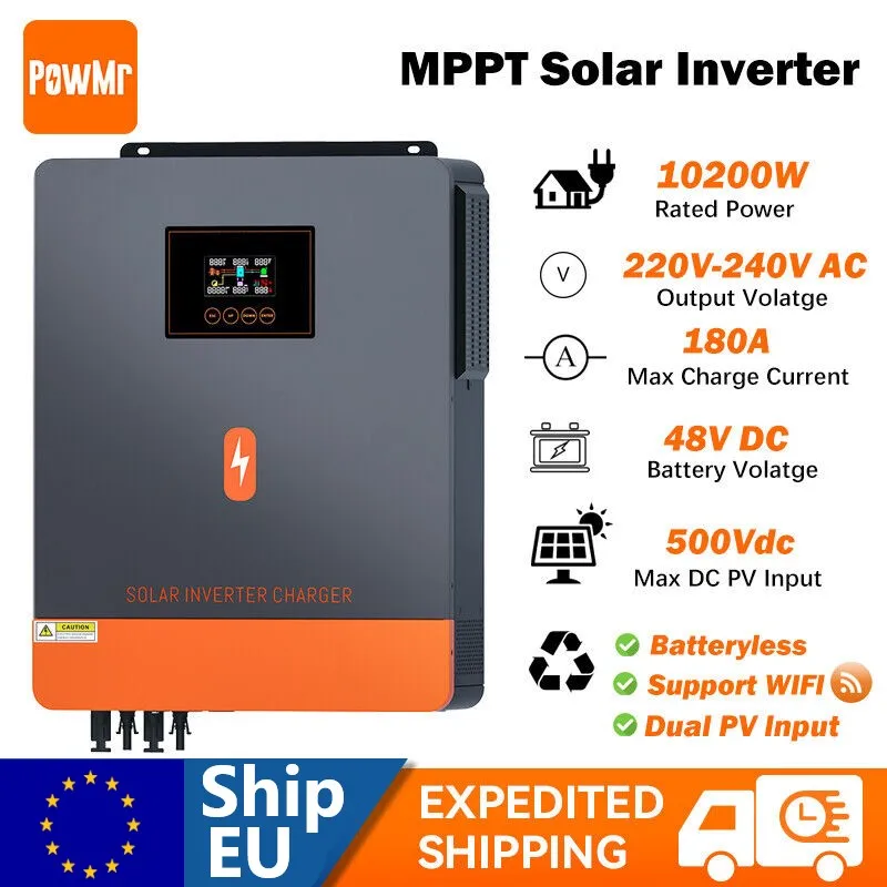 Powmr 10,2 kW 48V Solar Hybrid Wechsel richter am Netz netz unabhängig reine Sinus welle 180a mppt Solar laderegler 230VAC Ausgangs batterie Image