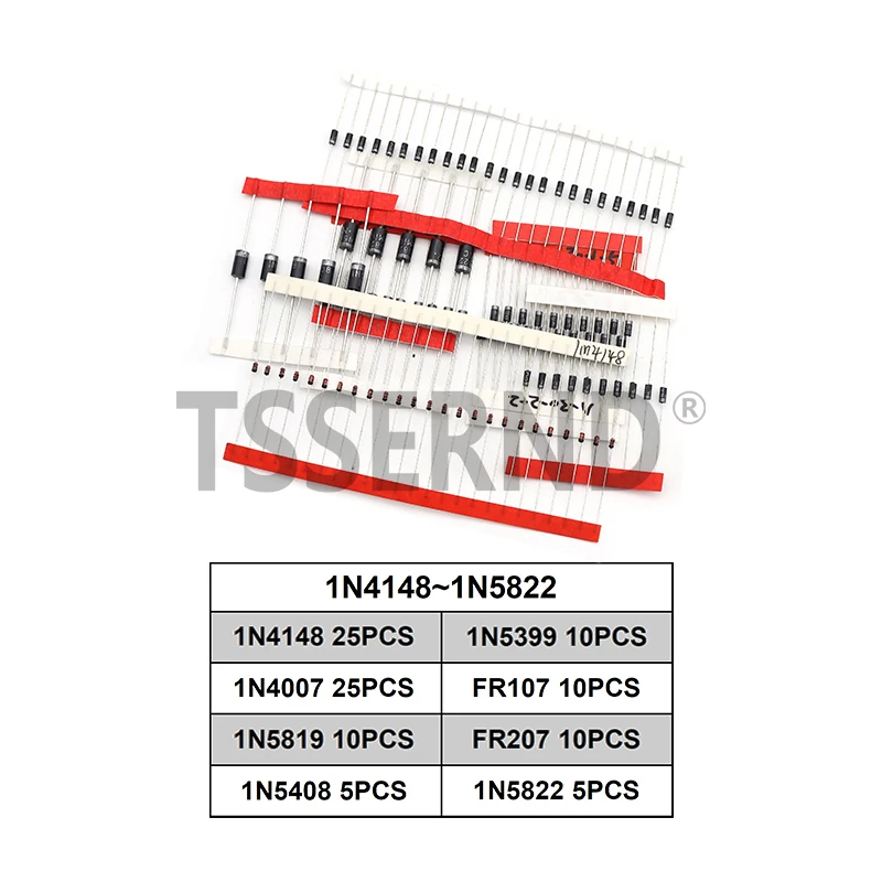 100/200PCS Diode Schottky Diode Kit Gleichrichter 1N4007 1N4148 1N5408 1N5819 1N5822 1N4001 1N4004 1N5404 FR107 FR207 Schnelle Schaltung Image