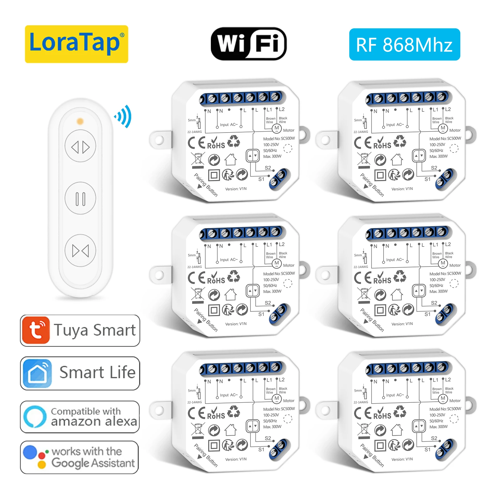 LoraTap WiFi Smart Vorhangschaltermodul Fernbedienung und Timer Funktioniert mit Tuya Smart Life Google Home Alexa für Rollos