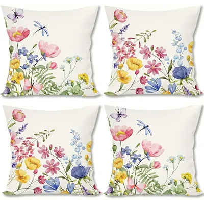 Bunte Blumen-Schmetterlings-Libellen-Kissenbezüge – lebendige Gartendekoration, Image