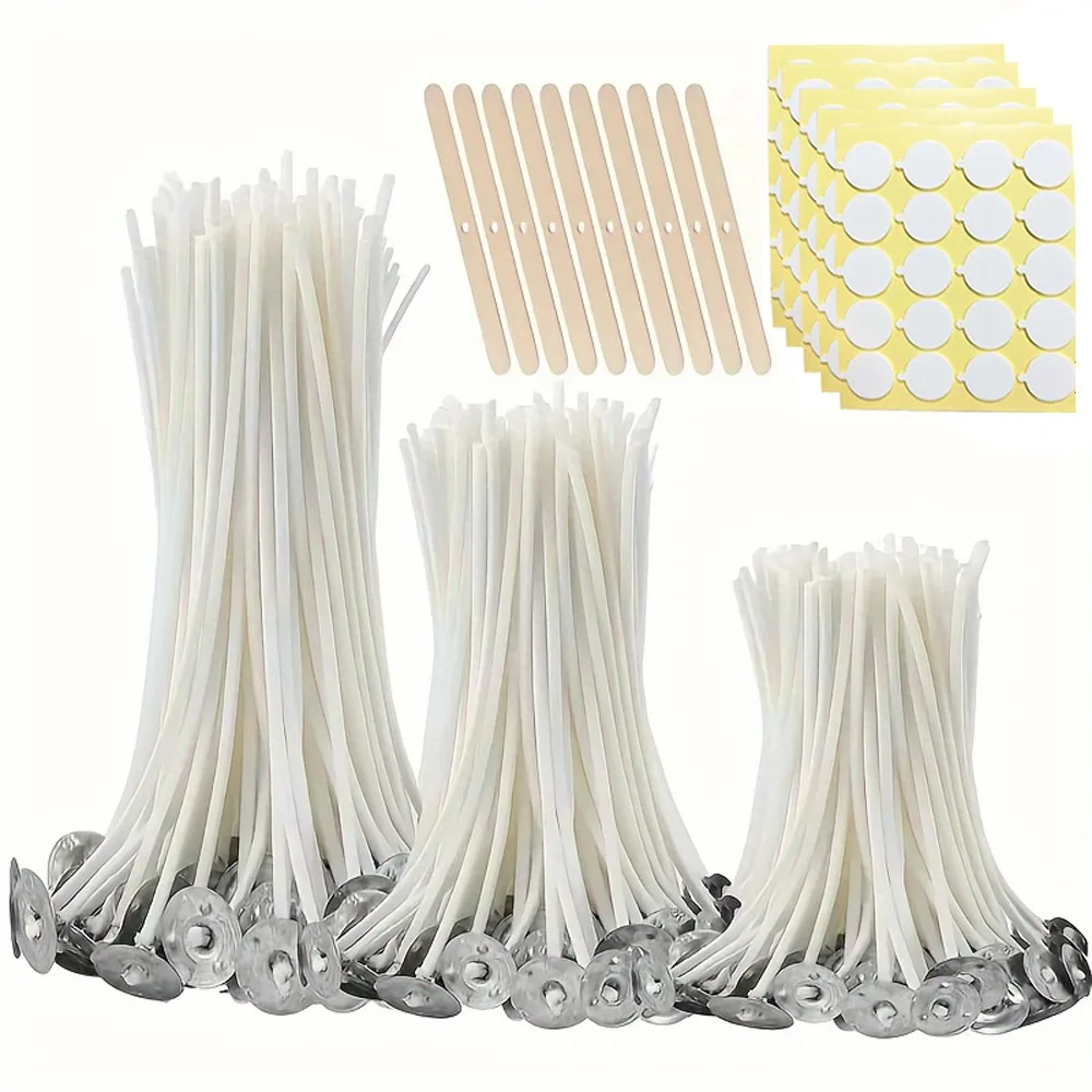 610 teile/satz 300 stücke Kerze Docht Wachs Beschichtete Dochte 300 stücke Nano Klebstoff Punkte 10 stücke Holz Docht Unterstützt DIY kerze Machen Liefert Image
