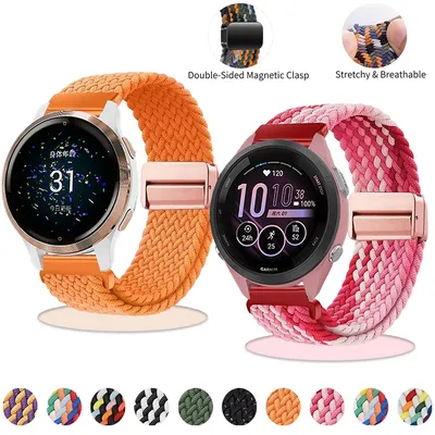 18 mm magnetisches Schnallenverschlussband für Garmin Smartwatch Venu 2S/3S, weiches, atmungsaktives Nylon-Geflechtarmband für Garmin Venu 2S/3S 18 mm
