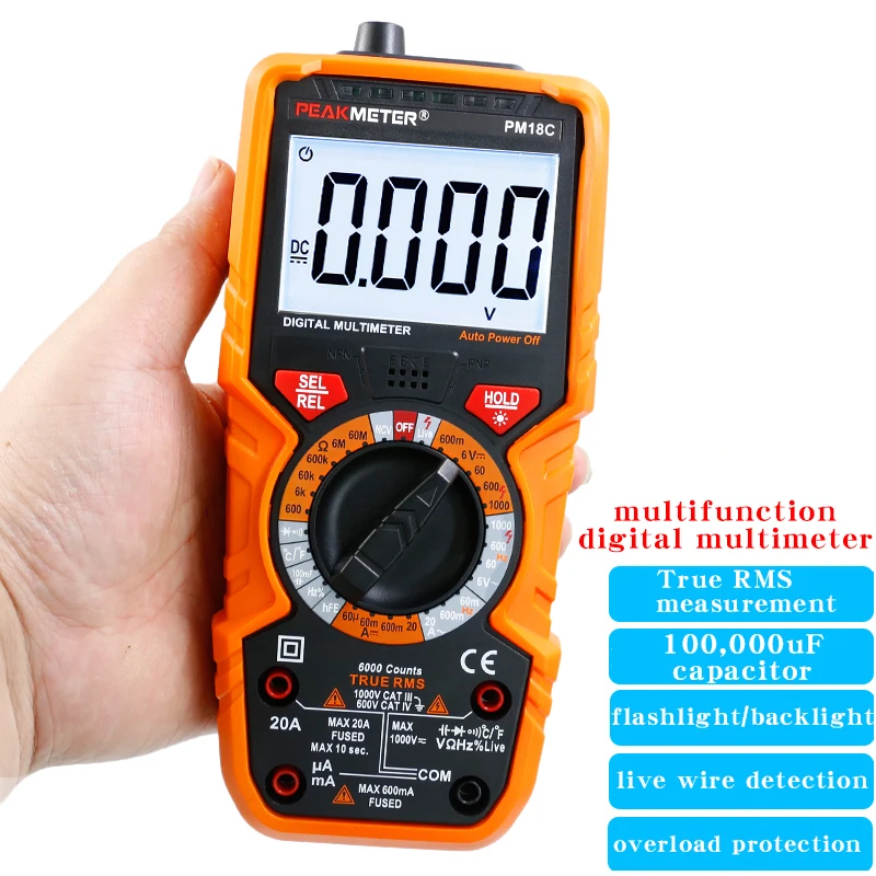 PEAKMETER PM18C Elektriker-Multimeter, hochpräzises digitales intelligentes Anti-Burn-Haushaltsmultimeter Image