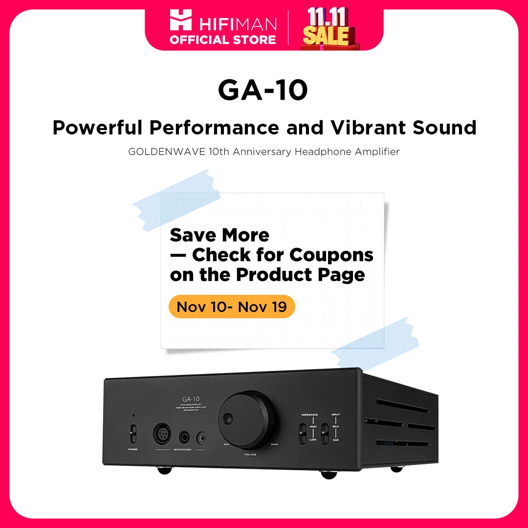 HIFIMAN × GOLDENWAVE GA-10 High-End-Desktop-Röhrenkopfhörerverstärker mit symmetrischem Ausgang für Home-Audio, Schwarz Image