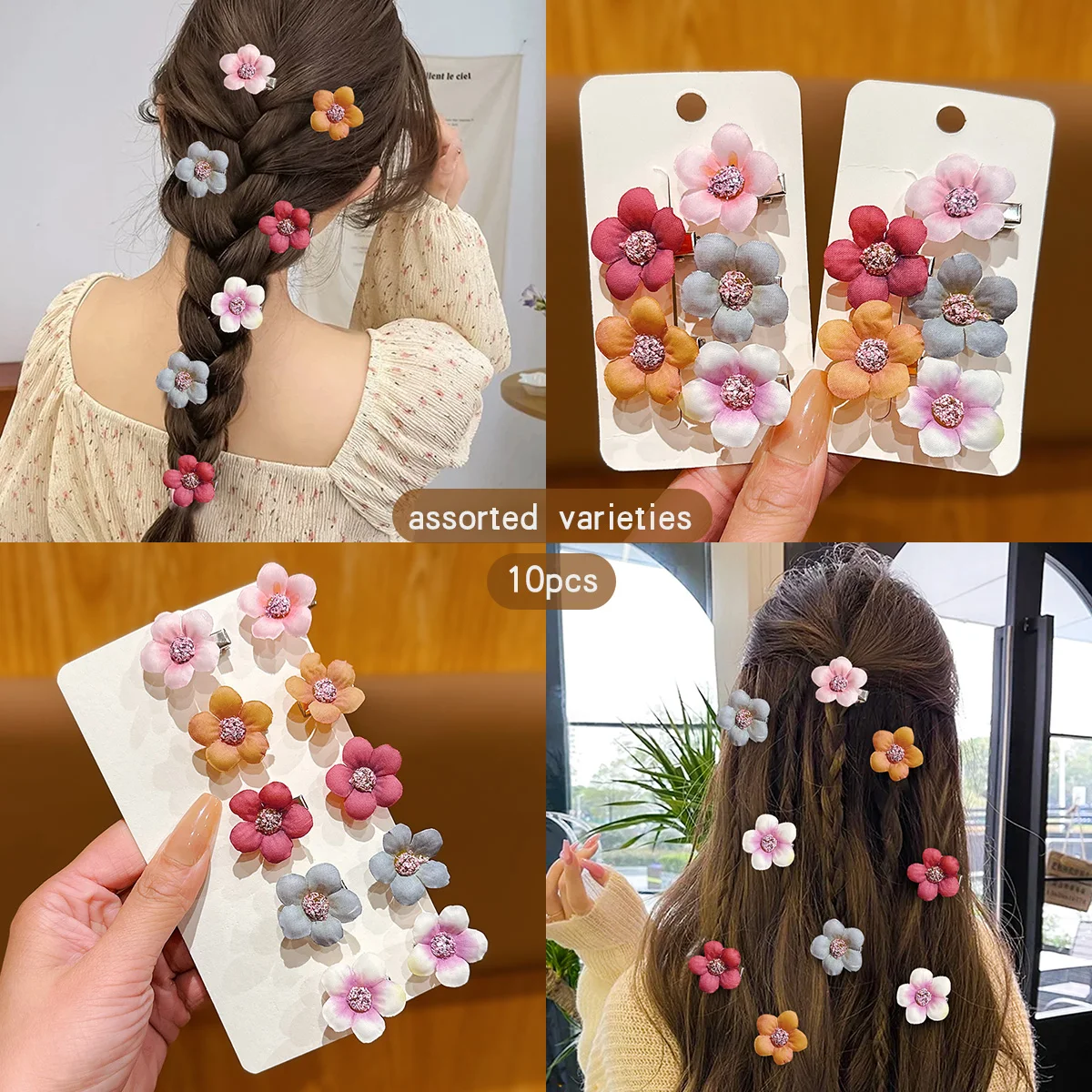 10 süße bunte Haarspangen mit zufälligen Blumen für den täglichen Gebrauch, Haarschmuck Image